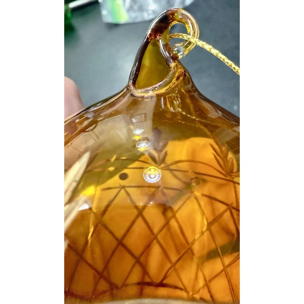 Vintage Hand Painted Blown Glass Christmas Ornaments Gold Lattice Lot of 3 Mint